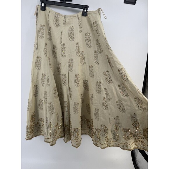 Carole Little Vintage skirt Linen Blend sequin Folk Cottagecore Fairy Midi 8 - Picture 7 of 13
